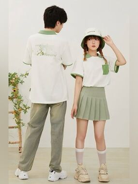 NWOT Genshin Impact Nahida White Polo Shirt with Green Collar and Pocket Graphic